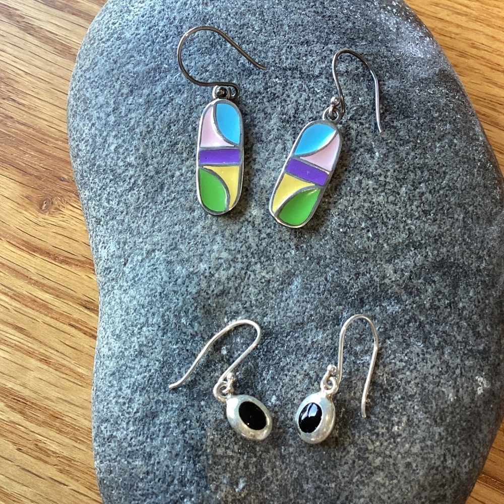 925 silver enamel and onyx 2 pr Earrings